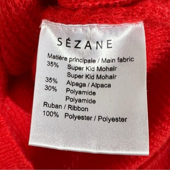 Sezane Cooper Mohair Alpaca Tie Neck Sweater Red Womens Size Medium French Knit - Picture 7 of 14